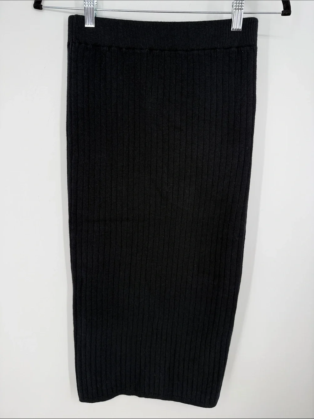 ABLE Black Ribbed Sweater Pencil midi skirt  side slit size small